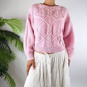 Vintage 90s Pink Cottagecore Soft Girl Oversized Knit Grandma Sweater / Size: L